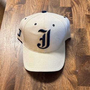 White Cap with Blue Lettering